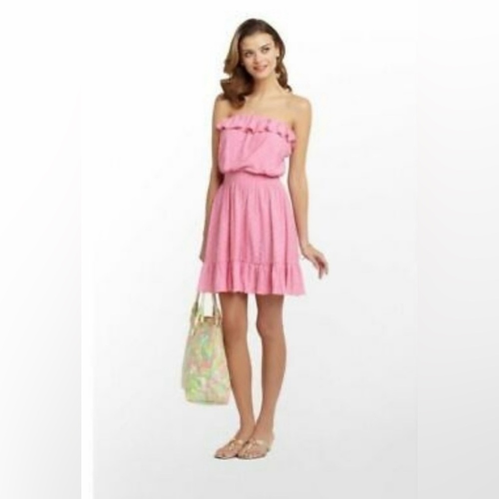 Lilly Pulitzer Strapless Pretty Pink Dot Dot Dress Size M